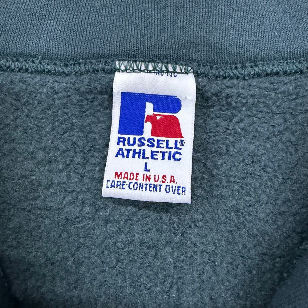 Vintage 90s Russell Athletic Quarter Zip Sweatshirt USA Made Dark Teal Green L - Picture 2 of 9